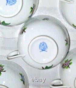 Set of 6 Vintage HEREND ETON PATTERN TEA CUP & SAUCER HANDPAINTED PORCELAIN