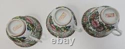 Set of Three (3) 1950s Chinese Famille Rose Porcelain Cup, Saucer Tennis Set