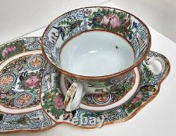 Set of Three (3) 1950s Chinese Famille Rose Porcelain Cup, Saucer Tennis Set