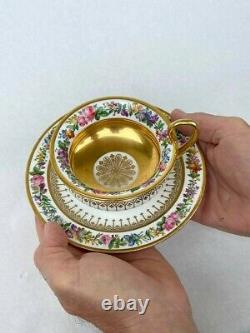 Sevres 19th Splendid Cup and Saucer Floral and Gildings Decor 1821