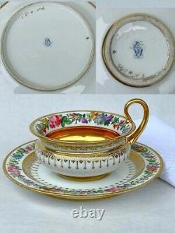 Sevres 19th Splendid Cup and Saucer Floral and Gildings Decor 1821