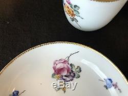 Sevres Cup and Saucer Pair Floral Gold Flowers 18th Century Porcelain Antique
