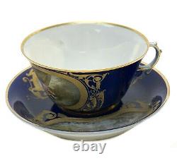 Sevres France Hand Painted Porcelain Cup & Saucer, 19th C. Courting Scene