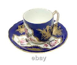 Sevres France Hand Painted Porcelain Cup and Saucer, 19th C. Floral Bouquet