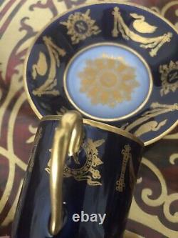 Sevres France Porcelain Cobalt Gold Napoleon Cup And Saucer Antique
