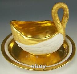 Sevres France Swan Coffee Tea Cup Saucer Biscuit Bisque Porcelain