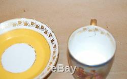 Sevres Porcelain Cup Saucer Courting Couple In Landscape Bleu Celeste Yellow