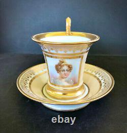 Sevres Portrait Cup & Saucer, Madame Royale Charlotte, Hand Painted