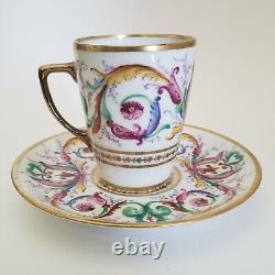 Sevres Style Demitasse Cup Saucer Porcelain Scrolls Flowers Acanthus Gold France