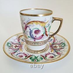 Sevres Style Demitasse Cup Saucer Porcelain Scrolls Flowers Acanthus Gold France