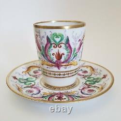 Sevres Style Demitasse Cup Saucer Porcelain Scrolls Flowers Acanthus Gold France