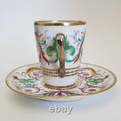 Sevres Style Demitasse Cup Saucer Porcelain Scrolls Flowers Acanthus Gold France