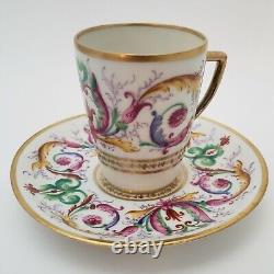 Sevres Style Demitasse Cup Saucer Porcelain Scrolls Flowers Acanthus Gold France