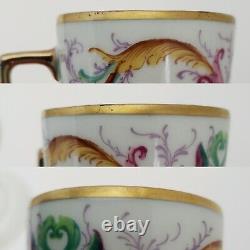 Sevres Style Demitasse Cup Saucer Porcelain Scrolls Flowers Acanthus Gold France