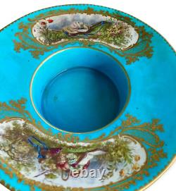 Sevres porcelain trio, large covered cup and deep saucer, XIX century
