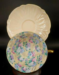 Shelley Bone China Summer Glory Chintz Oleander Footed Cup & Saucer England mABQ