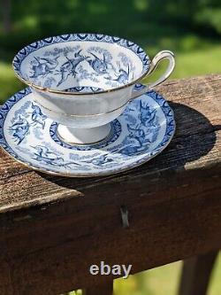 Shelley Cup & Saucer Blue Heron Vintage made in England porcelain no flaws