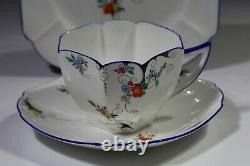 Shelley STYLISED FLOWERS DECO TRIO-Tea Cup Saucer Plate 11630 Queen Anne Shape