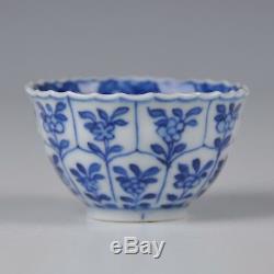 Six Blue And White Chinese 18th Century Kangxi Porcelain Cups And Saucers