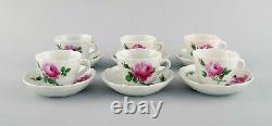 Six antique Meissen coffee cups with saucers in hand-painted porcelain