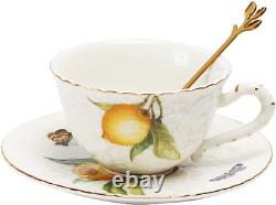 Sizikato Porcelain Cup and Saucer Set with Gold Trim, 8 Oz Teacup Espresso Cup