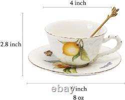 Sizikato Porcelain Cup and Saucer Set with Gold Trim, 8 Oz Teacup Espresso Cup