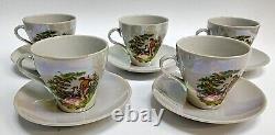 Soviet Service Cups Saucers Shepherdess and Shepherd Vintage Rare USSR Porcelain