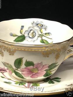 Spode England Bone China Stafford Flowers Cup & Saucer Gold Scrolls & Trim