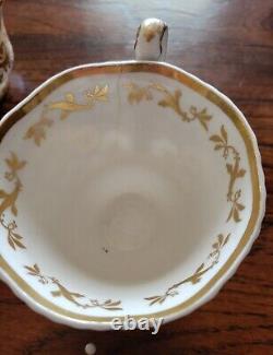 Spode Felspar Green Gold Encrusted Tea Cup Saucer Creamer Sugar Bowl 12 Set 1822