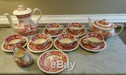 Spode Pink Tower Tea/Coffee Set- 6 Cups/Saucers, Tea & Coffee Pot, Creamer 16 pc