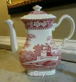 Spode Pink Tower Tea/Coffee Set- 6 Cups/Saucers, Tea & Coffee Pot, Creamer 16 pc