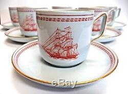 Spode Trade Winds Red Lidded Coffee Pot and 6 Cups & Saucers Vintage 1960's