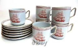 Spode Trade Winds Red Lidded Coffee Pot and 6 Cups & Saucers Vintage 1960's