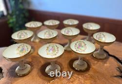 Stunning Antique Dresden Porcelain Hand Painted Footed Dessert Cups Set