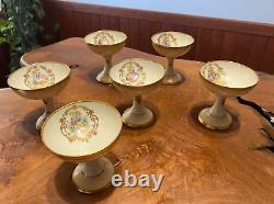 Stunning Antique Dresden Porcelain Hand Painted Footed Dessert Cups Set