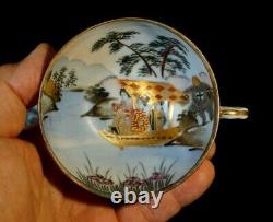 Stunning Satsuma Antique Japanese Hand Painted Eggshell Porcelain Cup And Saucer