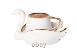 Swan Coffee Espresso Cup Saucer Porcelain Set 6 Cups 6 Saucers