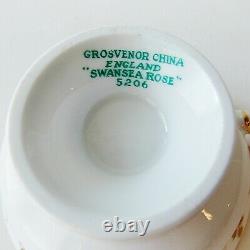 Swansea Rose Grosvenor Bone China England Cup And Saucer Gilt Pink Roses