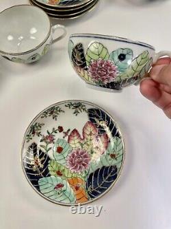 TOBACCO LEAF motif cup and saucer. Vintage China porcelain. Set of 6