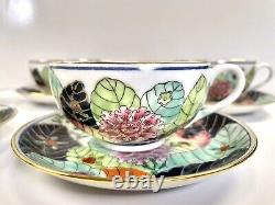 TOBACCO LEAF motif cup and saucer. Vintage China porcelain. Set of 6