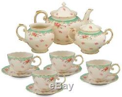 Tea Set Vintage China Cup Teapot Coffee Saucers Set Porcelain 11 Piece Gifts NEW