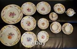 Tete-a-Tete Set c1830 KPM German Painted Botanical Porcelain Plates Cups Saucer