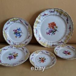 Tete-a-Tete Set c1830 KPM German Painted Botanical Porcelain Plates Cups Saucer