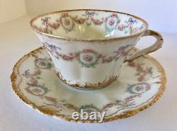 Theodore Haviland Limoges Cup & Saucer, Schleiger 330, Roses & Bows