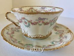 Theodore Haviland Limoges Cup & Saucer, Schleiger 330, Roses & Bows