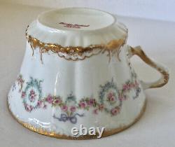 Theodore Haviland Limoges Cup & Saucer, Schleiger 330, Roses & Bows