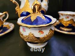 Thun Czech in Meissen B Form Style Gold Encrusted Tea Pot Cup Saucer Sugar Set