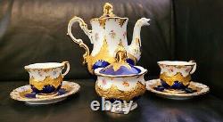 Thun Czech in Meissen B Form Style Gold Encrusted Tea Pot Cup Saucer Sugar Set