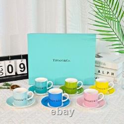 Tiffany & Co. Porcelain Cup and Saucer Set Multicolor Design (Set of 6)