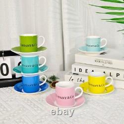 Tiffany & Co. Porcelain Cup and Saucer Set Multicolor Design (Set of 6)